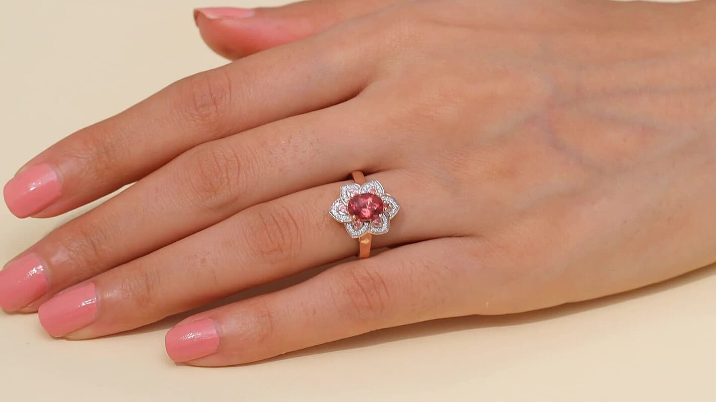 D’Joy Red Apatite, Multi Gemstone Lotus Bloom Ring in 18K Vermeil RG Over Sterling Silver (Size 10.0) 1.60 ctw