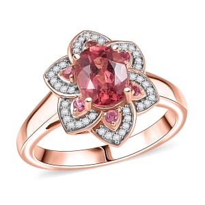 D’Joy Red Apatite and Multi Gemstone 1.60 ctw Lotus Bloom Ring in 18K Vermeil Rose Gold Over Sterling Silver (Size 7.0)