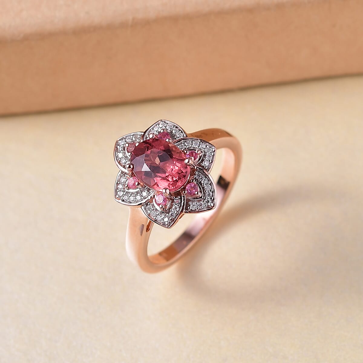 D’Joy Red Apatite and Multi Gemstone 1.60 ctw Lotus Bloom Ring in 18K Vermeil Rose Gold Over Sterling Silver (Size 7.0) image number 1