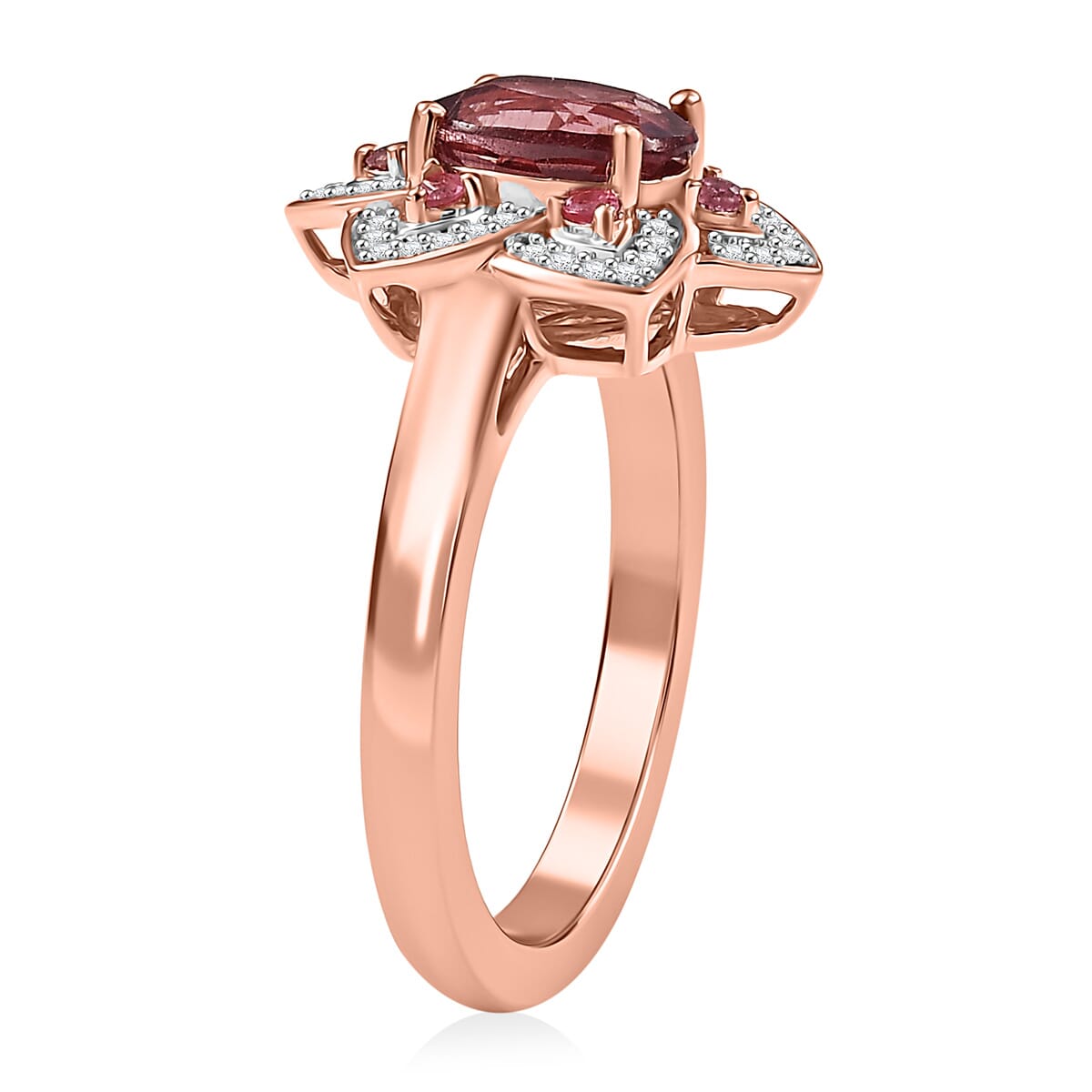 D’Joy Red Apatite and Multi Gemstone 1.60 ctw Lotus Bloom Ring in 18K Vermeil Rose Gold Over Sterling Silver (Size 7.0) image number 3