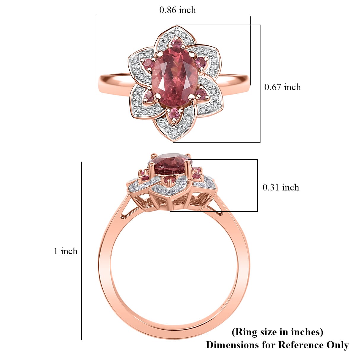 D’Joy Red Apatite and Multi Gemstone 1.60 ctw Lotus Bloom Ring in 18K Vermeil Rose Gold Over Sterling Silver (Size 7.0) image number 5