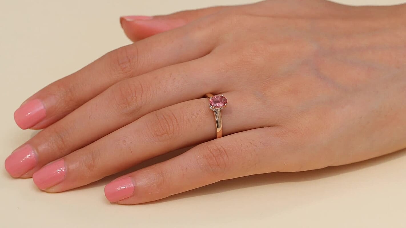 D’Joy Red Apatite and White Zircon 0.90 ctw Art Deco Ring in 18K Vermeil Rose Gold Over Sterling Silver