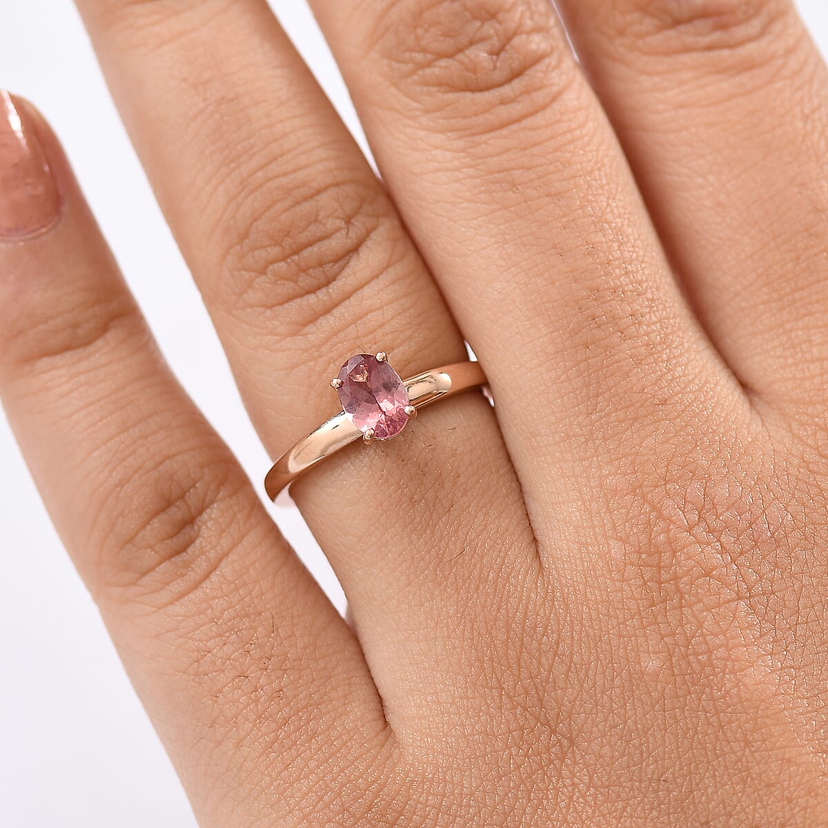 D'Joy Red Apatite and White Zircon 0.90 ctw Ring in 18K Vermeil Rose Gold Over Sterling Silver (Size 5.0) image number 2