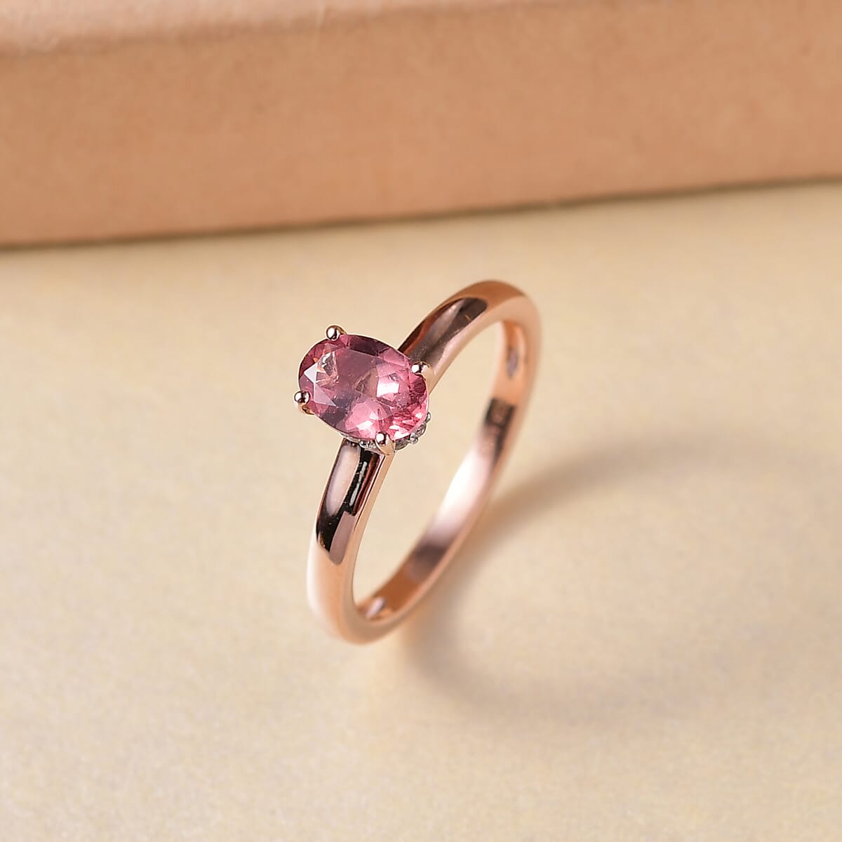 D’Joy Red Apatite and White Zircon 0.90 ctw Art Deco Ring in 18K Vermeil Rose Gold Over Sterling Silver (Size 7.0) image number 1