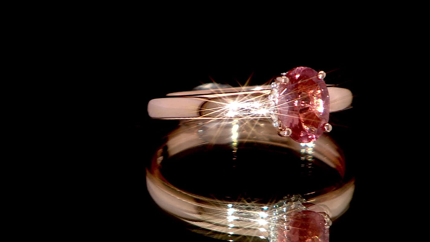 D’Joy Red Apatite and White Zircon 0.90 ctw Art Deco Ring in 18K Vermeil Rose Gold Over Sterling Silver