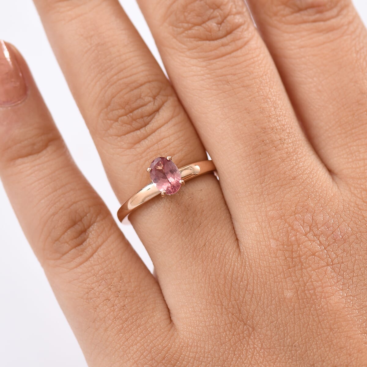 D’Joy Red Apatite and White Zircon 0.90 ctw Art Deco Ring in 18K Vermeil Rose Gold Over Sterling Silver (Size 7.0) image number 2