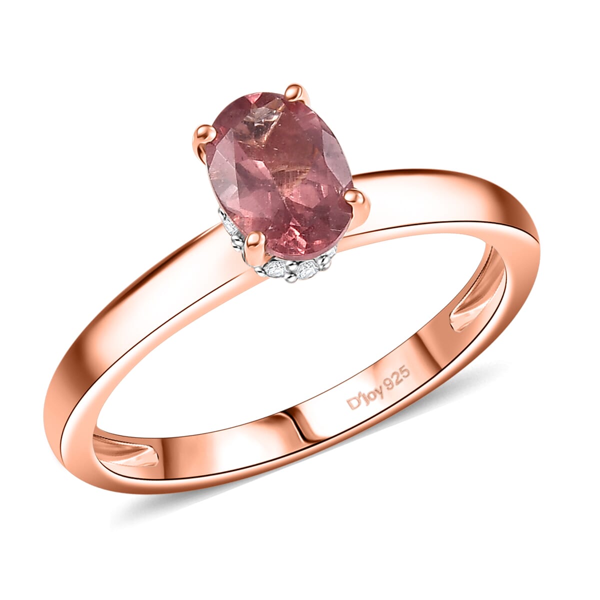 D’Joy Red Apatite and White Zircon 0.90 ctw Art Deco Ring in 18K Vermeil Rose Gold Over Sterling Silver (Size 8.0) image number 0
