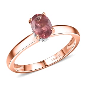 D’Joy Red Apatite and White Zircon 0.90 ctw Art Deco Ring in 18K Vermeil Rose Gold Over Sterling Silver (Size 8.0)