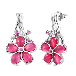 GP Mulberry Moonstone and Madagascar Pink Sapphire 4.70 ctw Earrings in Rhodium Over Sterling Silver