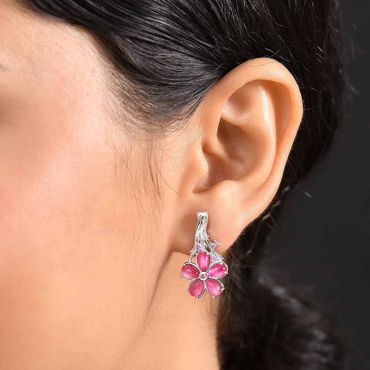GP Mulberry Moonstone and Madagascar Pink Sapphire 4.70 ctw Earrings in Rhodium Over Sterling Silver image number 2