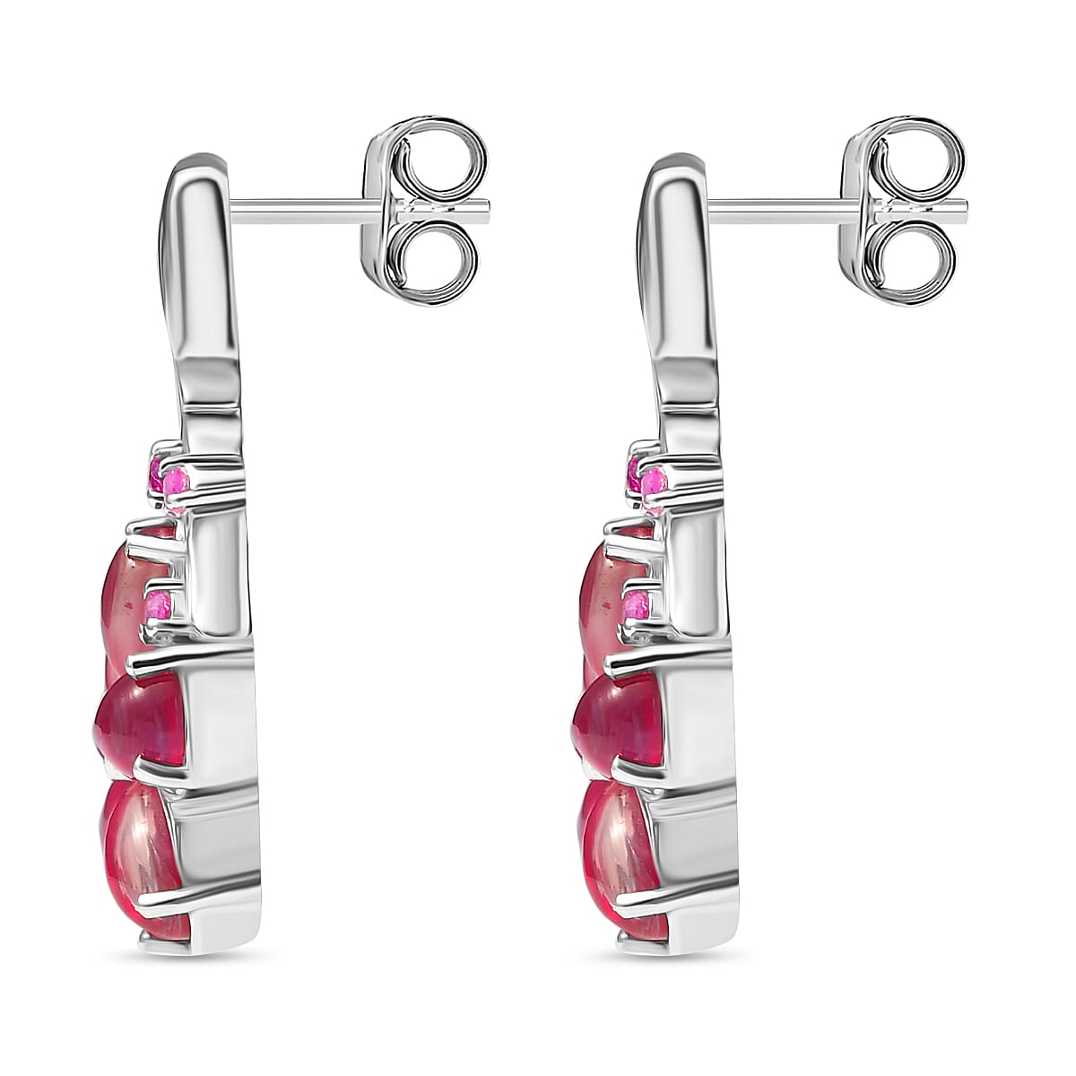 GP Mulberry Moonstone and Madagascar Pink Sapphire 4.70 ctw Earrings in Rhodium Over Sterling Silver