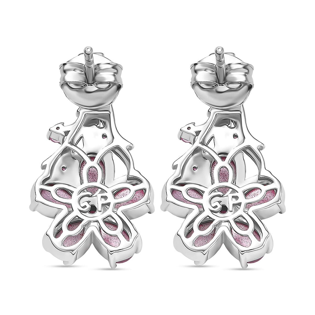 GP Mulberry Moonstone and Madagascar Pink Sapphire 4.70 ctw Earrings in Rhodium Over Sterling Silver