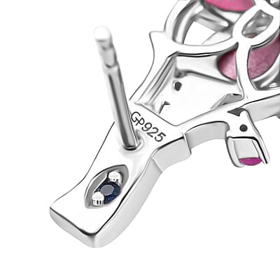 GP Mulberry Moonstone and Madagascar Pink Sapphire 4.70 ctw Earrings in Rhodium Over Sterling Silver