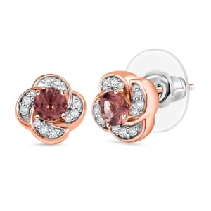 D’Joy Red Apatite and White Zircon 1.35 ctw Floral Stud Earrings in 18K Vermeil Rose Gold Over Sterling Silver