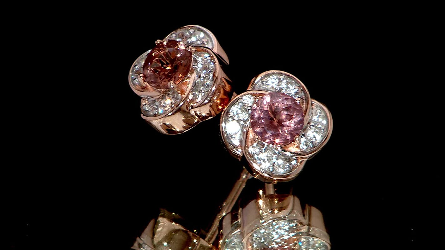 D'Joy Red Apatite and White Zircon 1.35 ctw Flame Bloom Stud Earrings in 18K Vermeil Rose Gold Over Sterling Silver