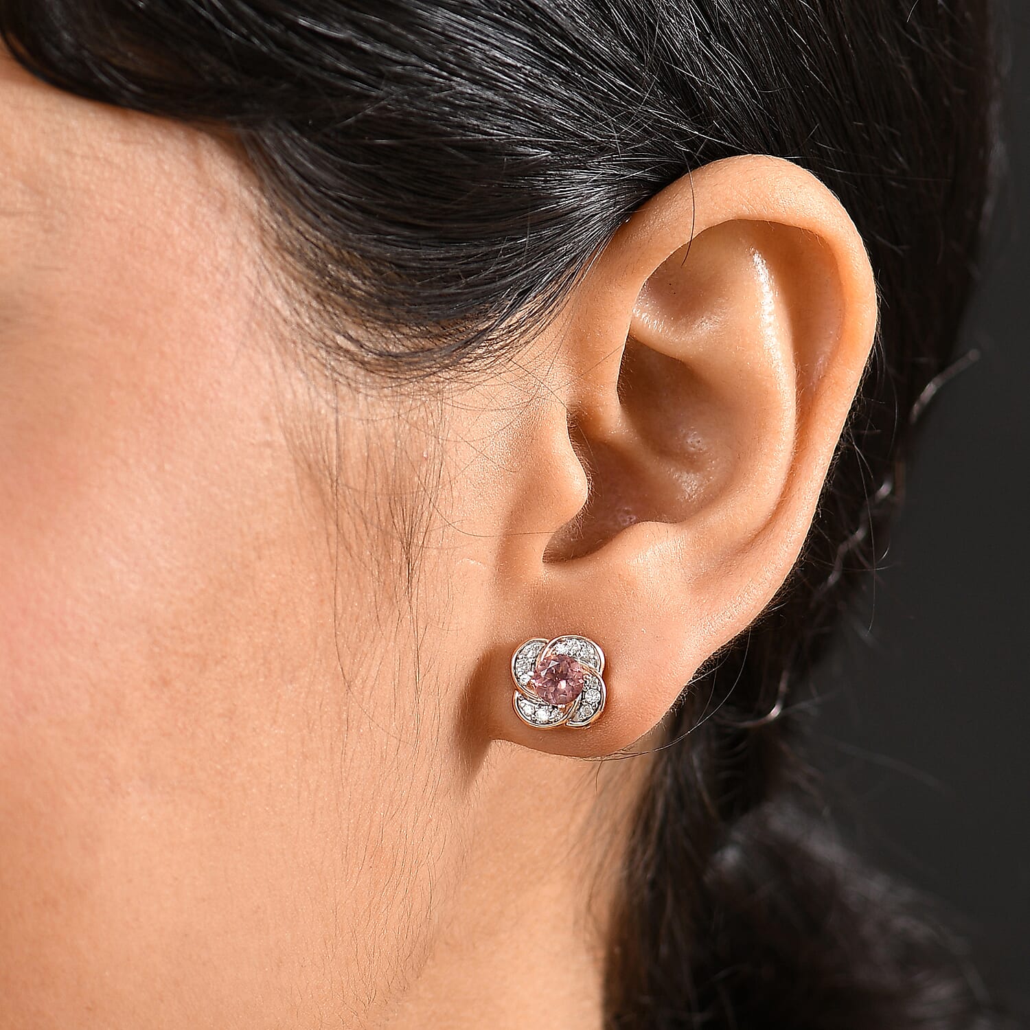 D'Joy Red Apatite and White Zircon 1.35 ctw Flame Bloom Stud Earrings in 18K Vermeil Rose Gold Over Sterling Silver