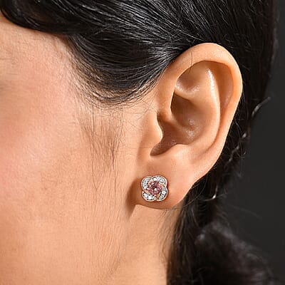 D'Joy Red Apatite and White Zircon 1.35 ctw Flame Bloom Stud Earrings in 18K Vermeil Rose Gold Over Sterling Silver