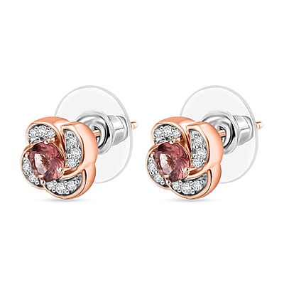 D'Joy Red Apatite and White Zircon 1.35 ctw Flame Bloom Stud Earrings in 18K Vermeil Rose Gold Over Sterling Silver