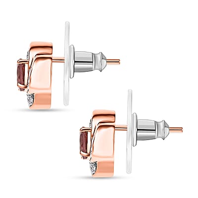 D'Joy Red Apatite and White Zircon 1.35 ctw Flame Bloom Stud Earrings in 18K Vermeil Rose Gold Over Sterling Silver