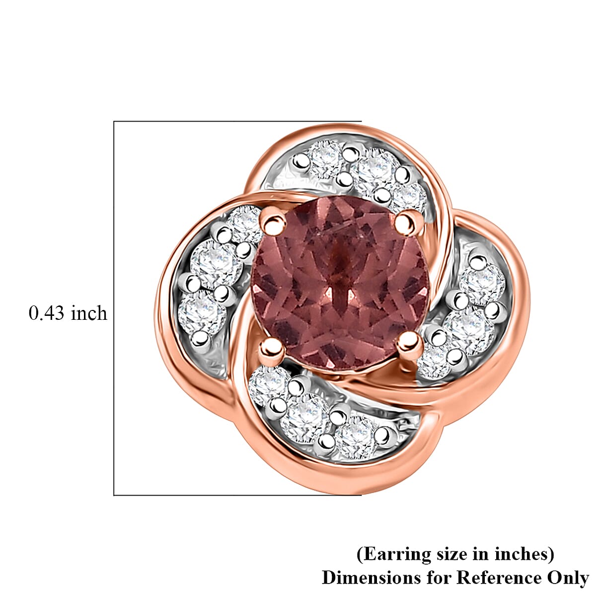 D'Joy Red Apatite and White Zircon 1.35 ctw Flame Bloom Stud Earrings in 18K Vermeil Rose Gold Over Sterling Silver