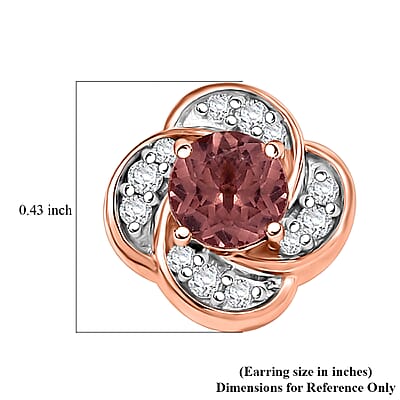 D'Joy Red Apatite and White Zircon 1.35 ctw Flame Bloom Stud Earrings in 18K Vermeil Rose Gold Over Sterling Silver