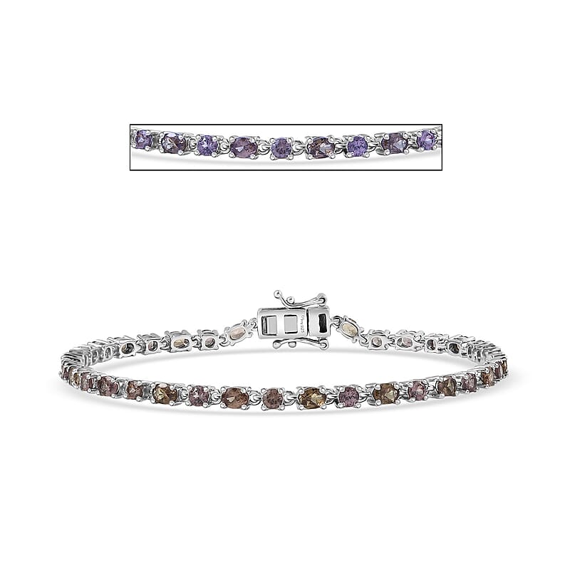 D'Joy Madagascar Color Change Garnet and Moissanite 6.60 ctw Classic Tennis Bracelet in Rhodium Over Sterling Silver (7.25 In)