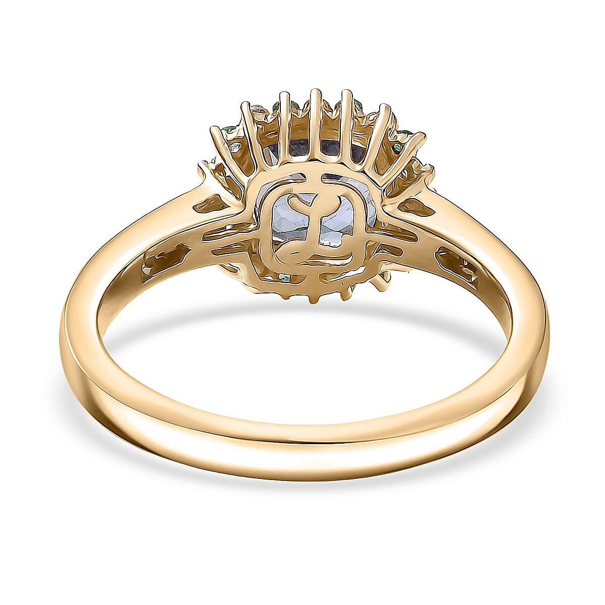 Luxoro 10K Yellow Gold AAA Peacock Tanzanite, Boyaca Colombian Emerald and Diamond (G-H, I2) (0.19 cts) Sunburst Ring (Size 10.0) 1.90 ctw image number 4