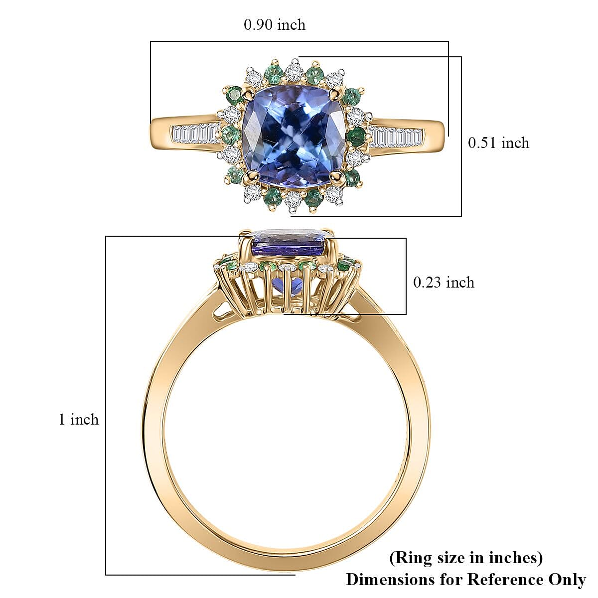 Luxoro 10K Yellow Gold AAA Peacock Tanzanite, Boyaca Colombian Emerald and Diamond (G-H, I2) (0.19 cts) Sunburst Ring (Size 10.0) 1.90 ctw image number 5