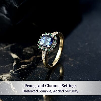 Luxoro AAA Peacock Tanzanite, Boyaca Colombian Emerald and Diamond Sunburst Ring in 10K Yellow Gold 1.90 ctw (Size 12.0)