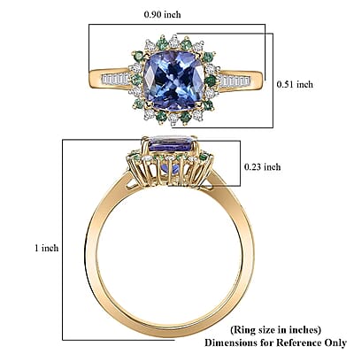 Luxoro AAA Peacock Tanzanite, Boyaca Colombian Emerald and Diamond Sunburst Ring in 10K Yellow Gold 1.90 ctw (Size 12.0)