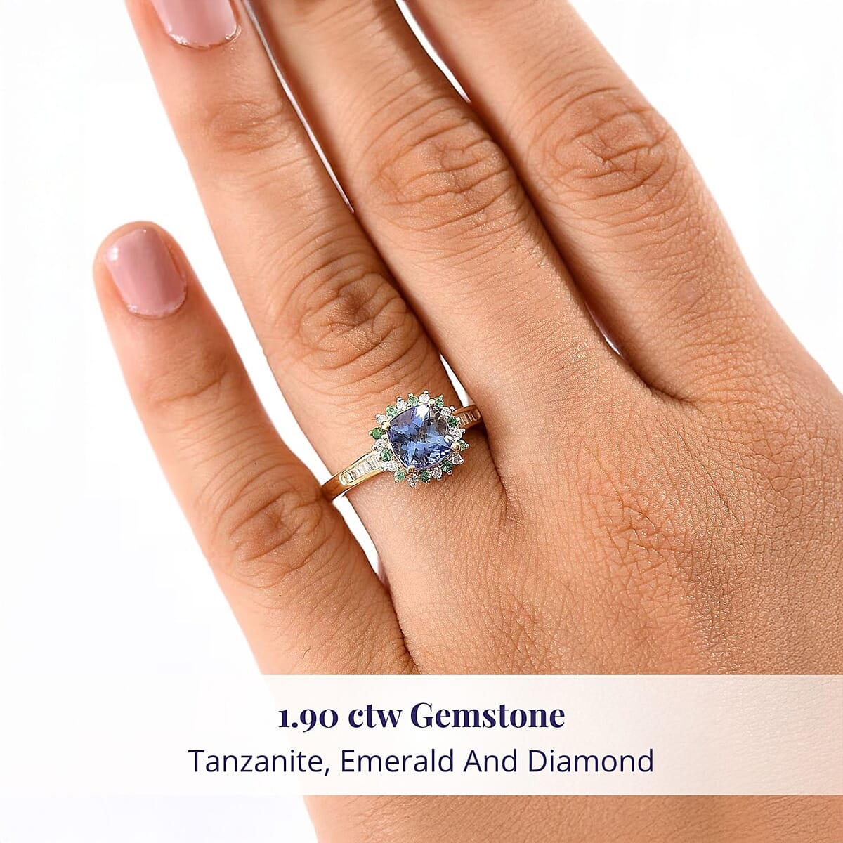 Luxoro AAA Peacock Tanzanite, Boyaca Colombian Emerald and Diamond Sunburst Ring in 10K Yellow Gold 1.90 ctw (Size 9.5) image number 1