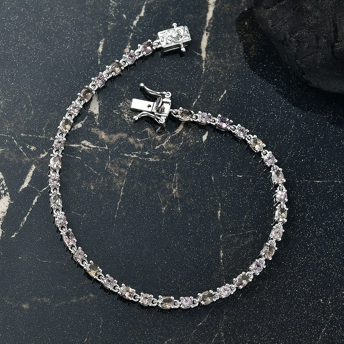 D&rsquo;Joy Madagascar Color Change Garnet and Moissanite 5.80 ctw Classic Tennis Bracelet in Rhodium Over Sterling Silver (6.50 In) image number 1