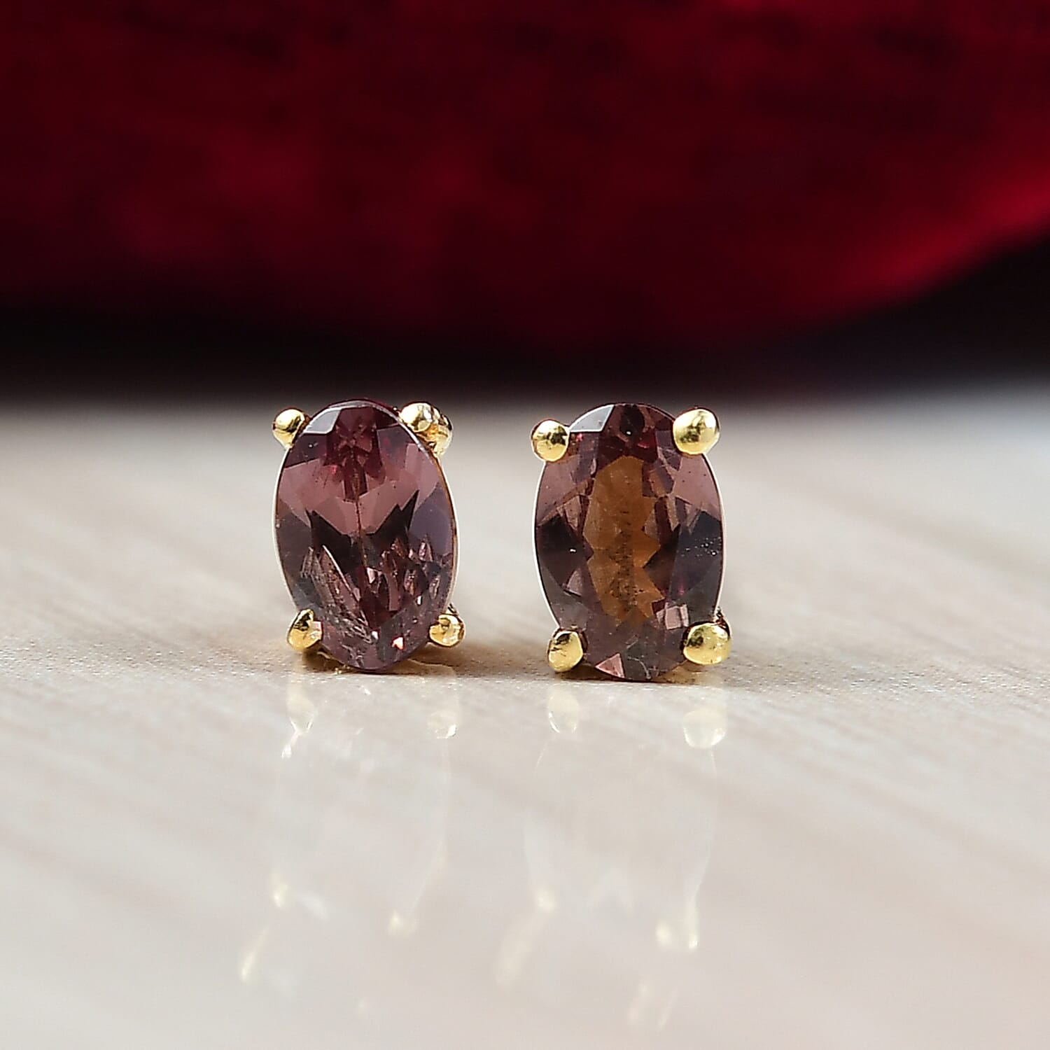 D’Joy Madagascar Color Change Garnet 1.25 ctw Solitaire Stud Earrings in 18K Vermeil Yellow Gold Over Sterling Silver