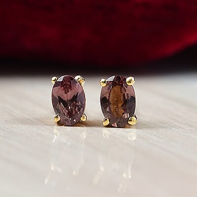 D’Joy Madagascar Color Change Garnet 1.25 ctw Solitaire Stud Earrings in 18K Vermeil Yellow Gold Over Sterling Silver
