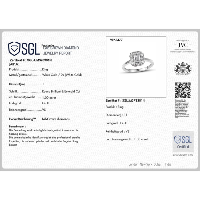 Luxuriant Lab Grown Diamond G-H VS 1.00 ctw Solitaire Ring in 9K White Gold (Size 6.5)