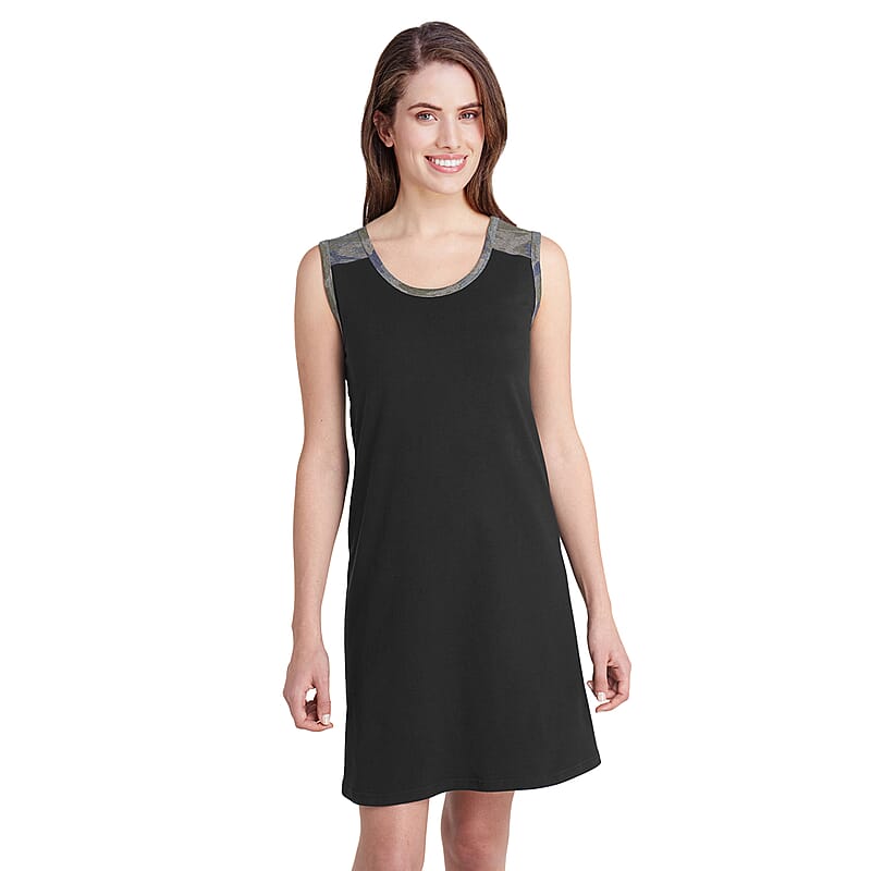 LAT Black and Camo 100% Cotton Fine Jersey Racerback Tank Dress - S