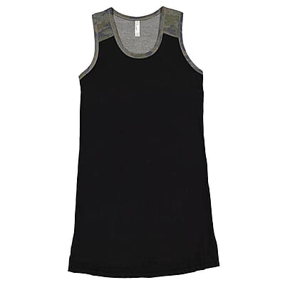 LAT Black and Camo 100% Cotton Fine Jersey Racerback Tank Dress - S