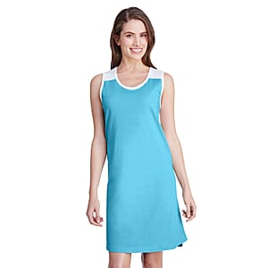 LAT Blue and White 100% Cotton Fine Jersey Racerback Tank Dress - M