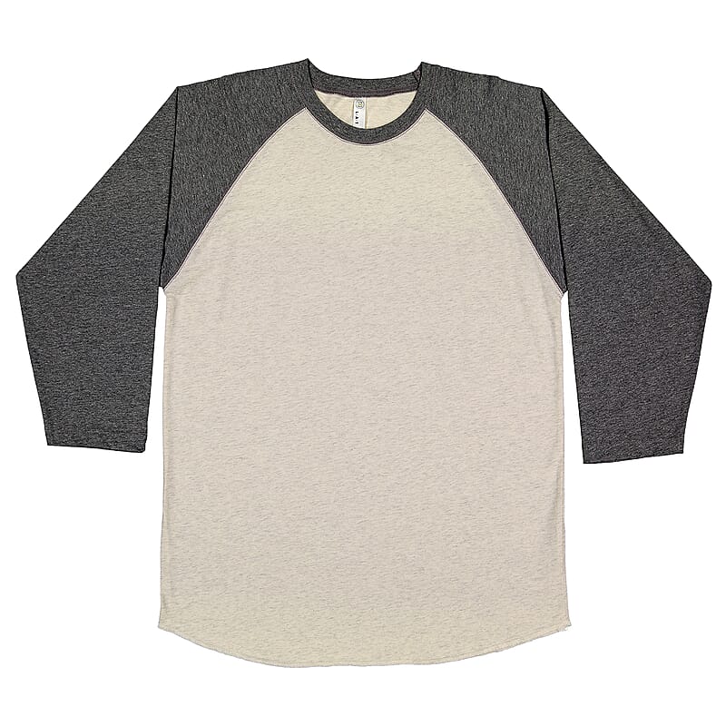 LAT Natural Heather 100% Cotton Fine Jersey 3/4 Raglan Sleeve Tee - M