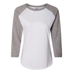 LAT White 100% Cotton Fine Jersey 3/4 Raglan Sleeve Tee - S