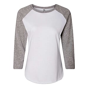 LAT White 100% Cotton Fine Jersey 3/4 Raglan Sleeve Tee - M