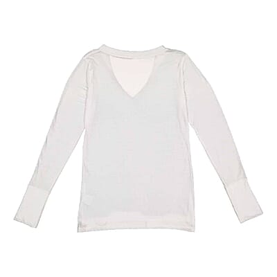 LAT White Long Sleeve Lace-Up Cotton Blend Fine Jersey Tee - L