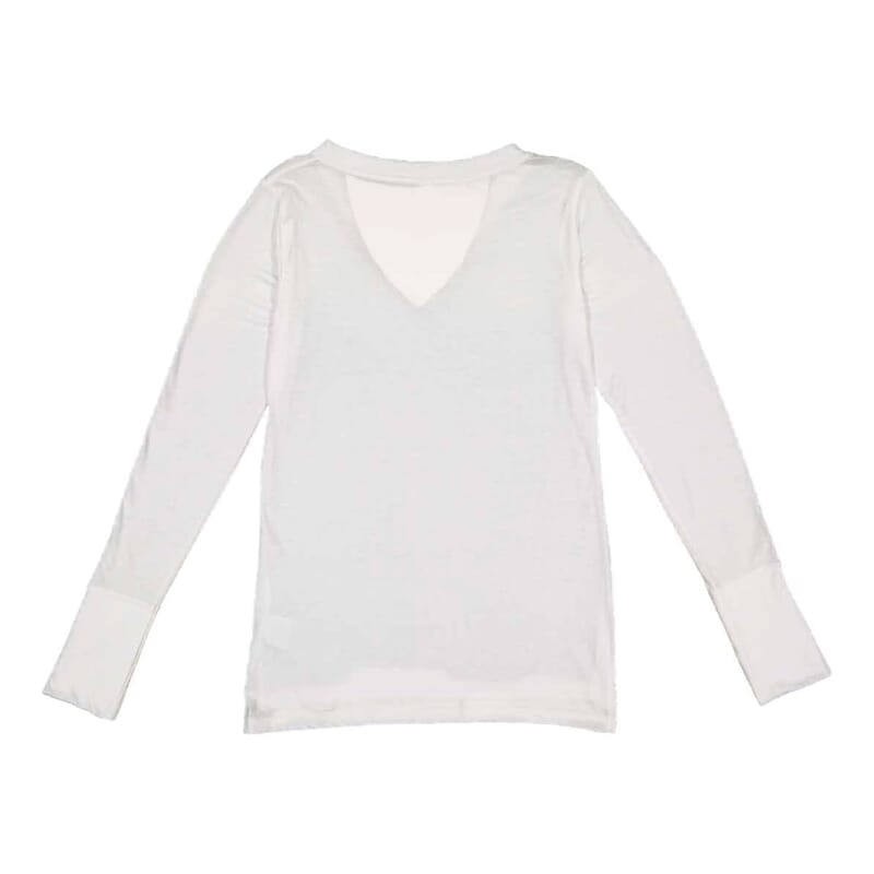 LAT White Long Sleeve Lace-Up Cotton Blend Fine Jersey Tee - L