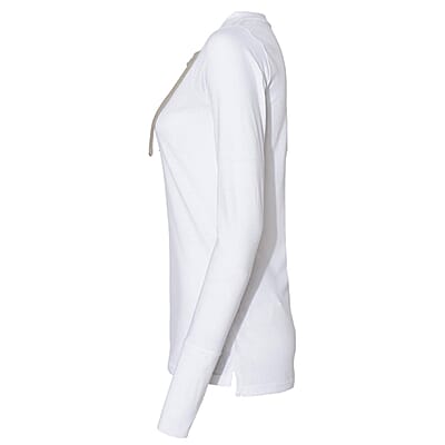 LAT White Long Sleeve Lace-Up Cotton Blend Fine Jersey Tee - L