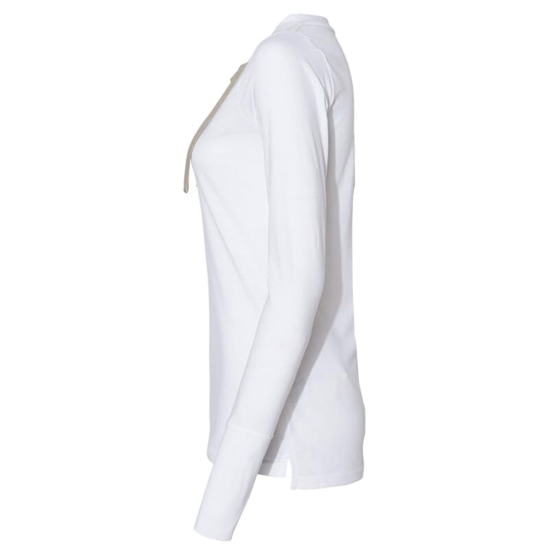 LAT White Long Sleeve Lace-Up Cotton Blend Fine Jersey Tee - L