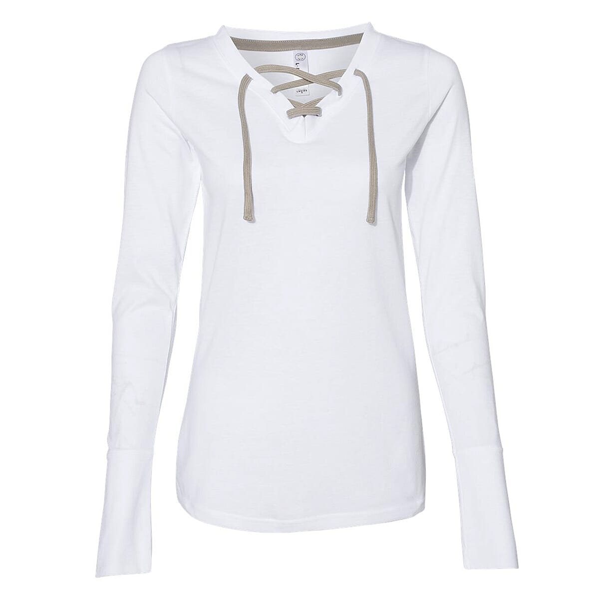 LAT White Long Sleeve Lace-Up Cotton Blend Fine Jersey Tee - M image number 1
