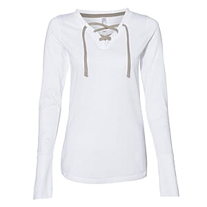 LAT White Long Sleeve Lace-Up Cotton Blend Fine Jersey Tee - M