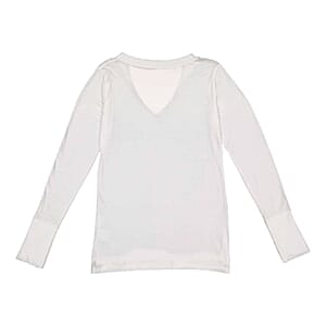 LAT White Long Sleeve Lace-Up Cotton Blend Fine Jersey Tee - M