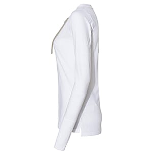 LAT White Long Sleeve Lace-Up Cotton Blend Fine Jersey Tee - M