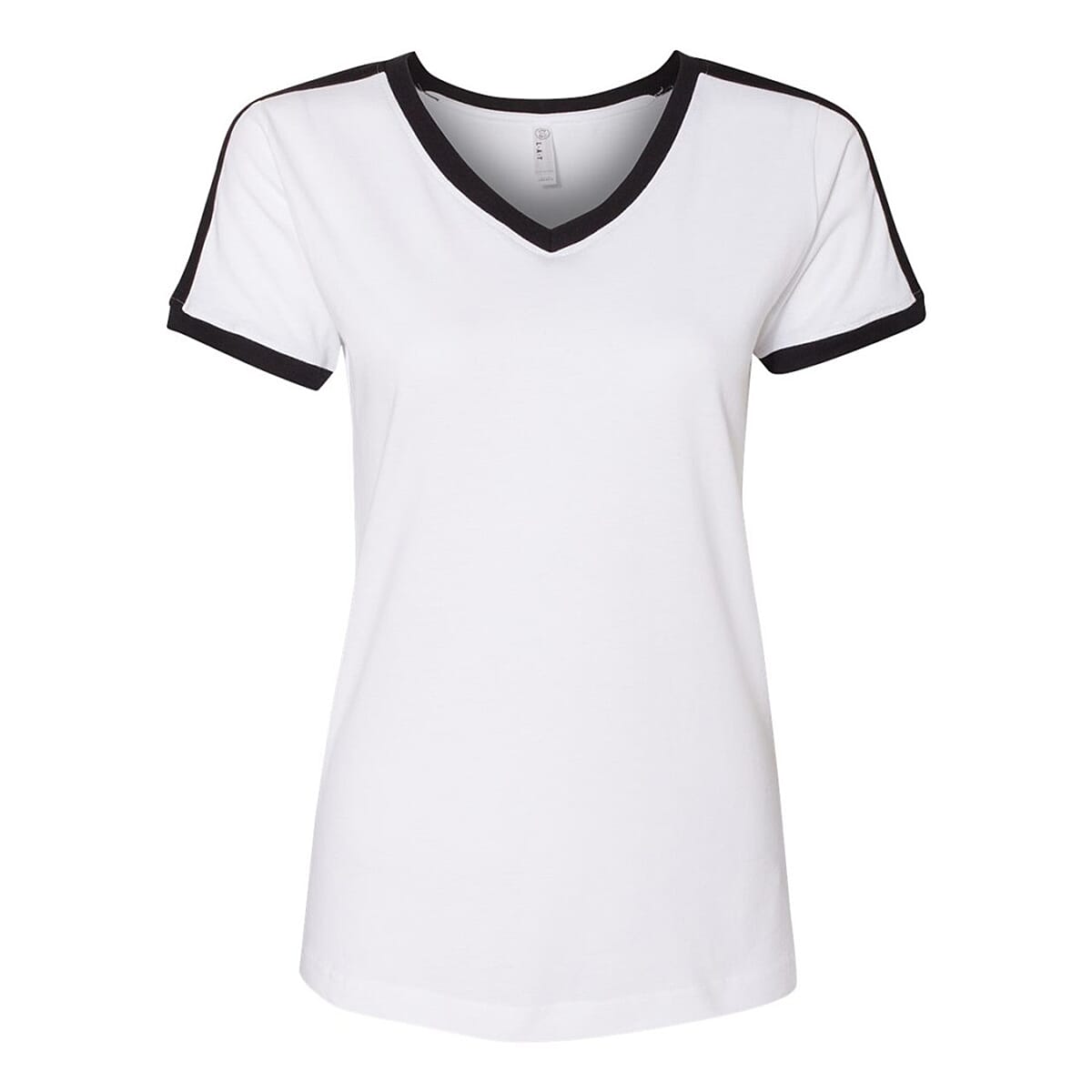 LAT White 100% Cotton V-Neck Retro Ringer Jersey Tee - L image number 0